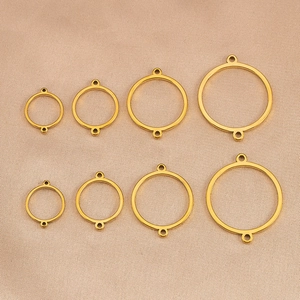 Polished gold stainless steel circular link connectors in four sizes for DIY jewelry