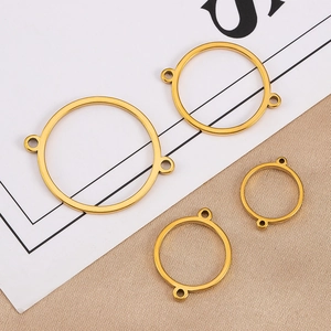 Polished gold stainless steel double-loop circular connectors for DIY jewelry making