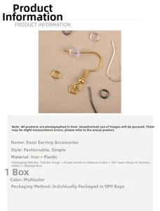 Vue détaillée du kit de boucles d'oreilles DIY avec crochets, anneaux et fermoirs