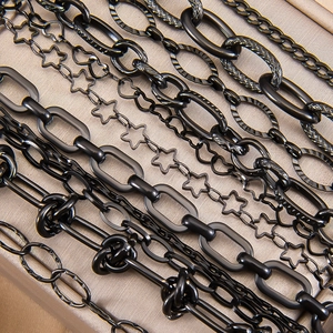 Assorted black stainless steel craft chains featuring heart and star shaped link designs