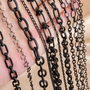 Assorted black stainless steel chain styles including heart and star links for DIY jewelry