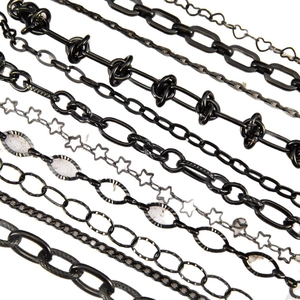 Collection of black stainless steel DIY jewelry chains including heart and star links