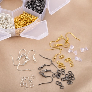 Kit fabrication bijoux DIY avec boîte à 8 compartiments crochets d'oreilles et anneaux ouverts