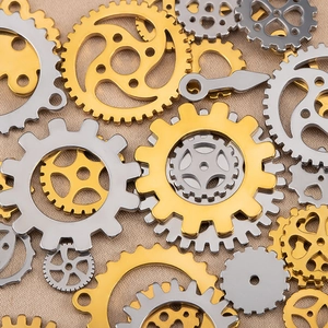 Macro shot of assorted steampunk style gear and watch pointer parts for DIY jewelry making