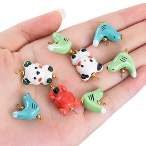 Pendentifs animaux en céramique DIY avec panda mignon et breloques colorées et boucles