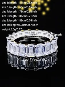 Detailed size chart for the geometric eternity ring with cubic zirconia inlay and silver tone