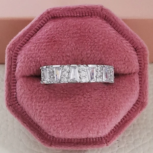 AAA grade cubic zirconia irregular eternity ring with baguette and round cut stones