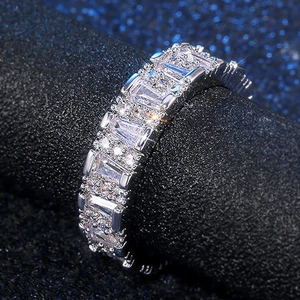 Elegant silver eternity ring with baguette and round AAA zircon crystals in full pavé setting