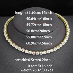 Size guide for the gold tennis necklace with 4mm-5mm cubic zirconia stones