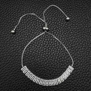 Adjustable Alloy Rhinestone Bolo Bracelet For Women Elegant Baguette Cut Stone Box Chain Bracelet Fashion Jewelry Gift