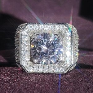 Luxurious iced out square ring for men featuring micro-paved diamonds and large round center stone