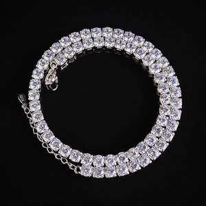 Hip Hop Unisex Copper Tennis Chain Necklace Clear Zirconia Electroplated Jewelry For Party Daily Wear Fashion Gift