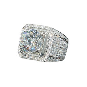 Luxury men's micro-paved diamond ring with large round center stone in white gold finish