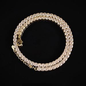 Classic S925 sterling silver gold plated 4mm single row zircon tennis necklace for hip hop style