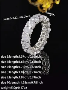 Detailed size chart for engagement ring with cubic zirconia inlay and silver finish