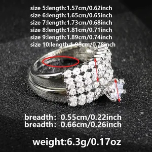 Detailed size chart for micro-pave ring set showing sizes 5 to 10 with measurements