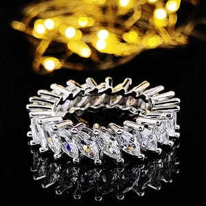 Classic marquise-cut cubic zirconia eternity band ring with a sparkling silver finish
