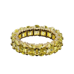 Elegant gold-plated ring featuring rectangular yellow zircon with micro-pave white stones