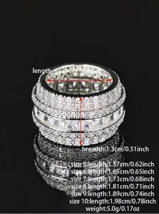 Detailed size chart for square zircon ring showing weight and inner diameter measurements
