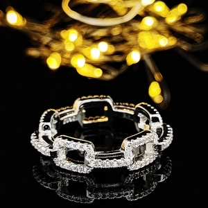 Bague chaîne luxueuse en argent sertie de zircons scintillants pour femme