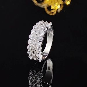 Luxurious double-row zircon pavé ring in S925 sterling silver on black background