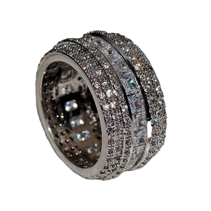 Sparkling square zircon silver ring with pavé small diamonds in a hip-hop style