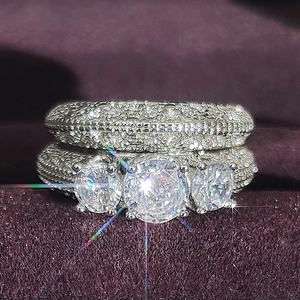 Anillos Apilables de Plata de Ley 925 Anillos Combinados con Diamantes de Imitación Corte Redondo Para Boda Banquete Mujer Joyería