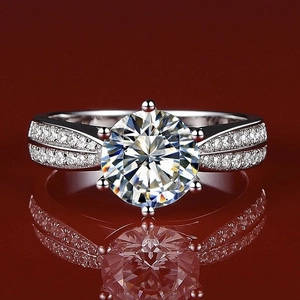 Klassieke 925 Sterling Zilveren Zes-Klauw Verlovingsring Voor Vrouwen Ronde Witte Strass Pave Bruiloft Sieraden Cadeau
