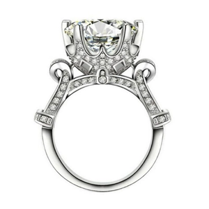Luxury vintage engagement ring in silver with large round cut crystal and pavé accents
