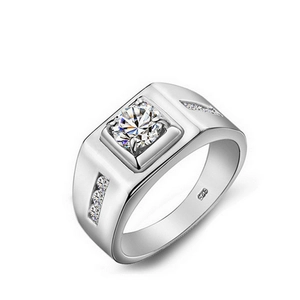 Anello da uomo in argento sterling S925 con castone quadrato e pietra tonda centrale