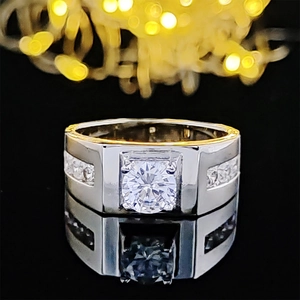 Anello da Uomo in Rame Geometrico Con Grande Strass Rotondo Intarsiato Gioielli alla Moda per Feste Banchetti Uso Quotidiano