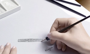 Detailed jewelry design sketch of a luxury multi-row diamond ring by the artist