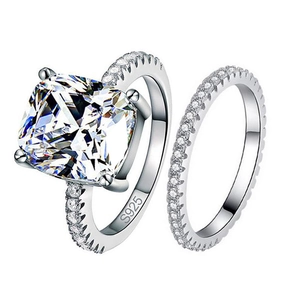 Elegantes S925 Sterlingsilber Verlobungsring-Set mit quadratischem Moissanit im Kissenschliff
