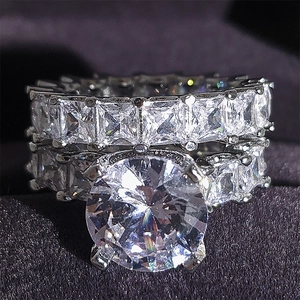 Dames Mode Koperen Hoofdring En Eternity Band Set Ronde Roze Witte Zirkonia Statement Ring Voor Bruiloft Sieraden