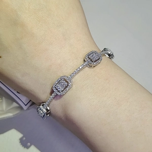 Elegant Y2K geometric silver bracelet with sparkling zircon stones worn on wrist