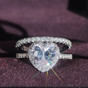 Romantic Heart Shaped Copper Rhinestone Ring Set For Women Valentine's Day Gift Pink White Stone Engagement Wedding Jewelry
