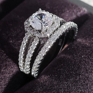 Macro shot of S925 sterling silver luxury halo ring set with sparkling zircon details