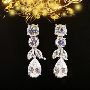 Elegant silver teardrop earrings with multi-layered crystal stones for wedding party
