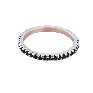 Elegant silver ring set with micro-paved black zircons and minimalist prong setting