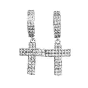 Silver-plated cross drop earrings with pave set cubic zirconia for bridal fashion