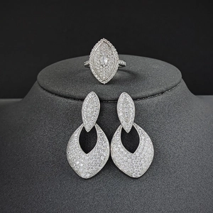 Elegant silver jewelry set with crystal marquise ring and teardrop earrings