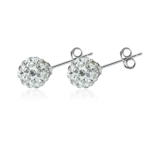 Sparkling silver crystal ball stud earrings set in classic Shamballa style with secure backings