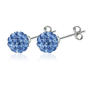 Elegant S925 sterling silver stud earrings featuring deep blue shamballa crystal spheres