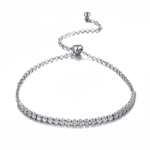 Silver-tone tennis bracelet with clear cubic zirconia stones and adjustable bolero slider