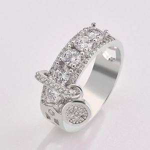 Fashion silver ring for women with cubic zirconia stones and a dangling charm