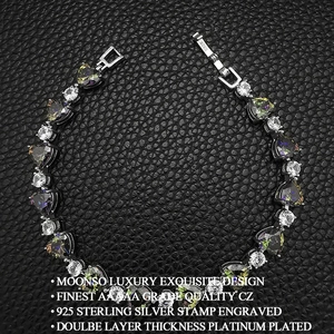 Bracelet cœur en argent sterling S925 exquis serti de pierres de zircone colorées