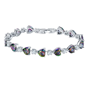 Bracelet élégant en argent avec pierres de cœur arc-en-ciel et zircons ronds brillants