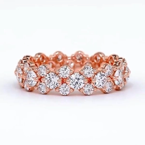 Elegant rose gold eternity ring featuring multiple rows of sparkling round-cut crystals