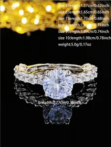 Detailed size chart for the cubic zirconia engagement ring showing dimensions and weight