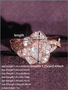 Guía detallada de tallas para anillo flor de oro rosa con medidas en cm y peso del producto